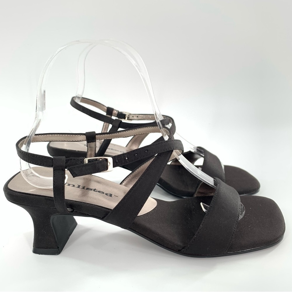 Unlisted heels size 7 37.5 Material World black satin vintage strapy 90s y2k